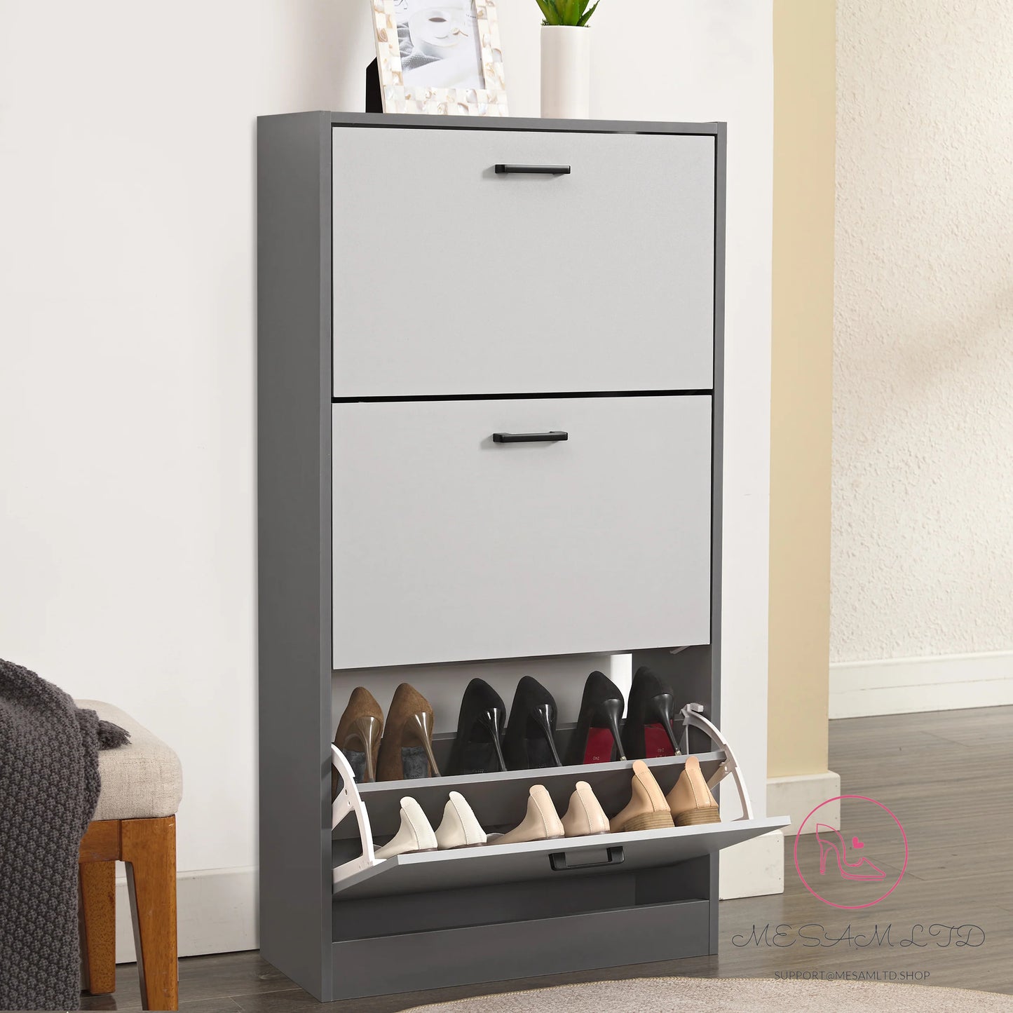 MESAM 3 Door Slim Shoe Cabinet For Hallway