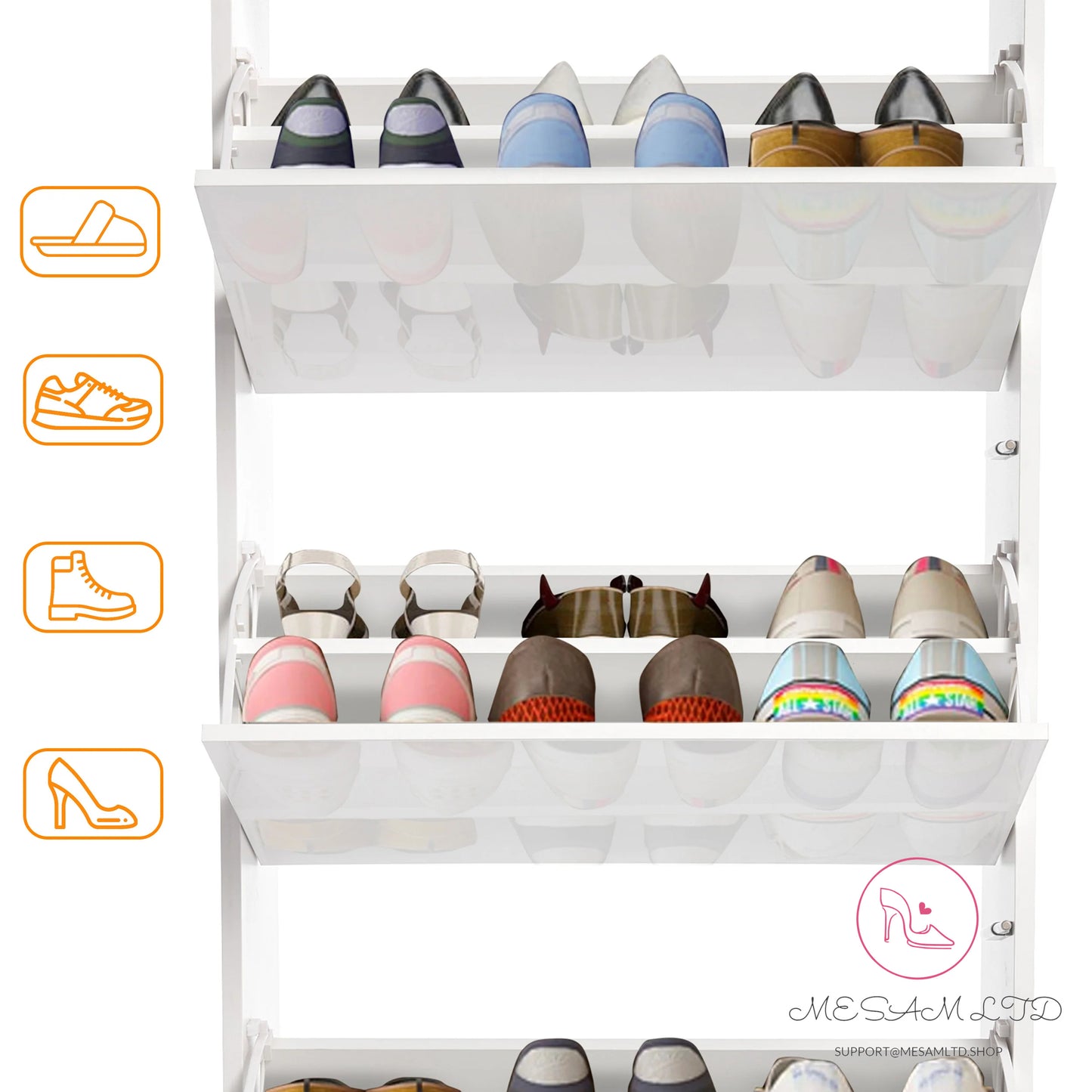 MESAM High Gloss 3 Door Shoe Cabinet