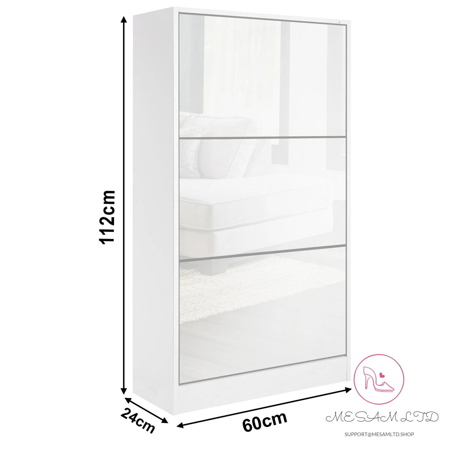 MESAM High Gloss 3 Door Shoe Cabinet