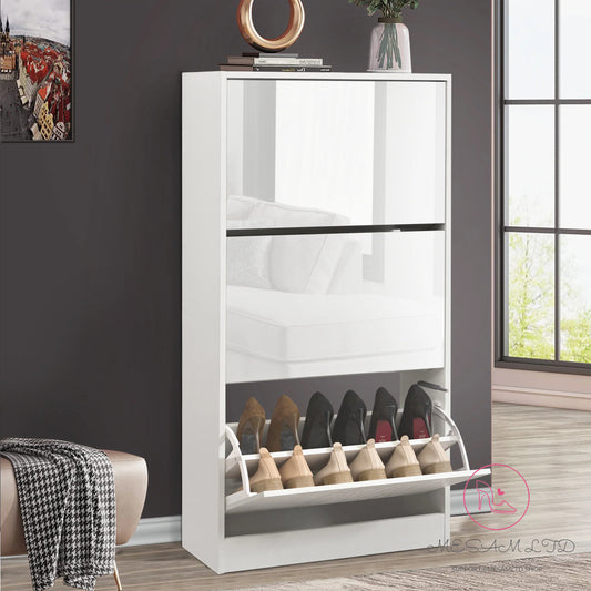 MESAM High Gloss 3 Door Shoe Cabinet