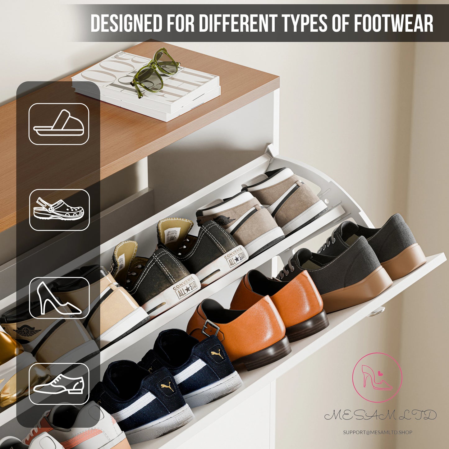 MESAM 3 Door Narrow Shoe Cabinet