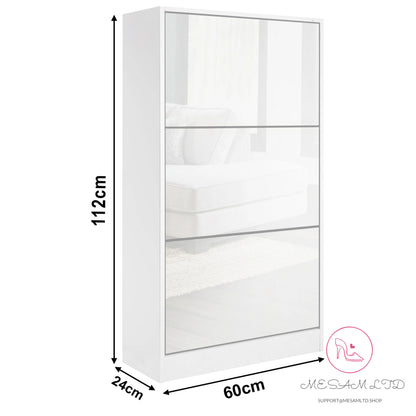 MESAM High Gloss 3 Door Shoe Cabinet