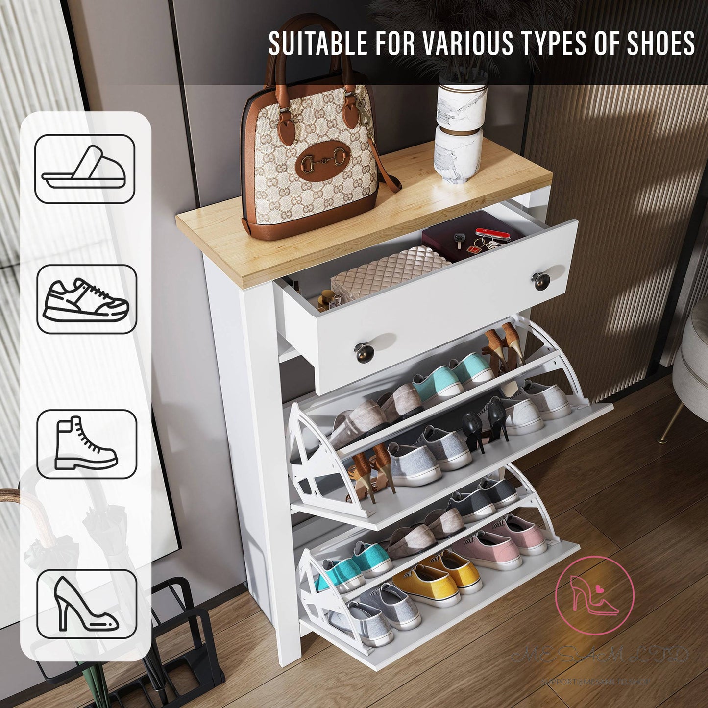 MESAM Modern Shoe Cabinet With Drawers